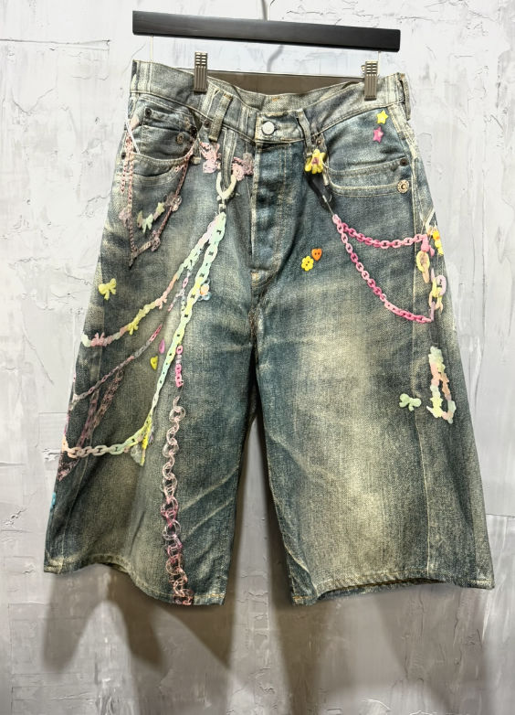 Acne Studios Loose Fit Denim Shorts with Trompe L'oeil Keychains