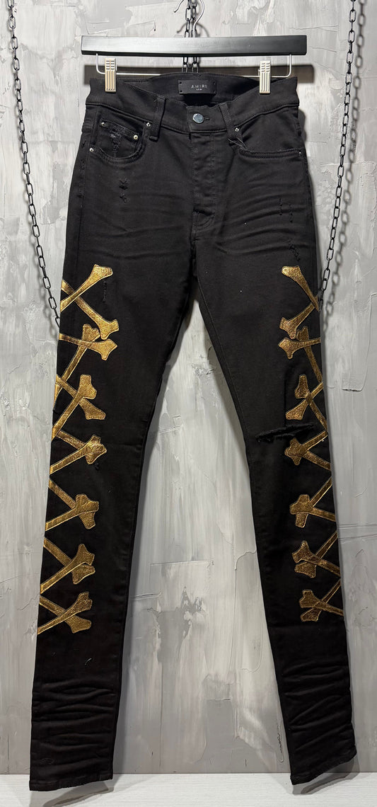 Amiri Black Jeans Gold Bones