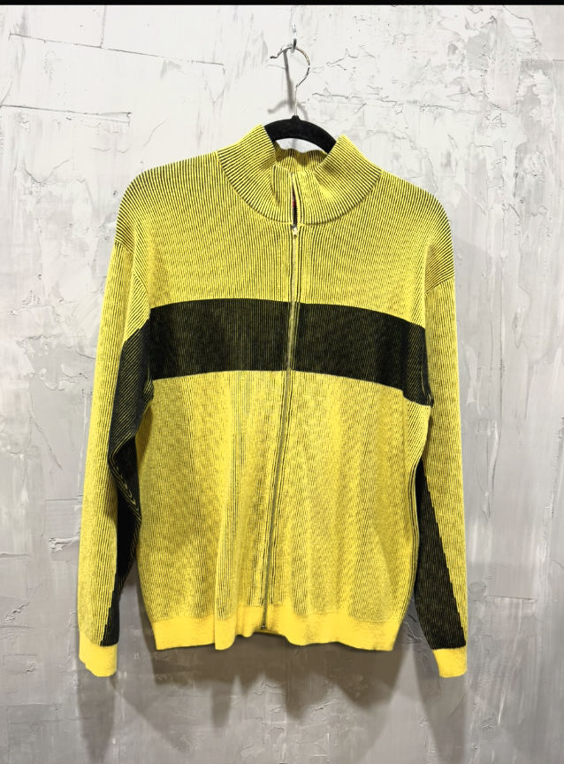 Supreme Stripe Zip Up Polo Sweater yellow