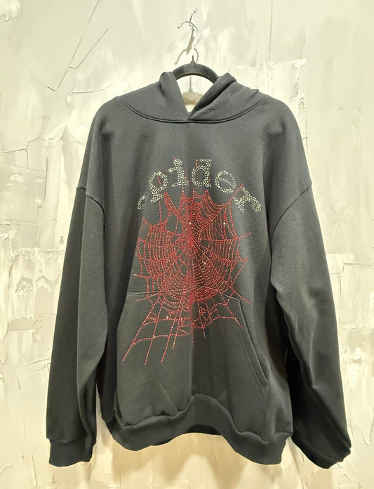 Spider Rhinestone Hoodie Black/Red