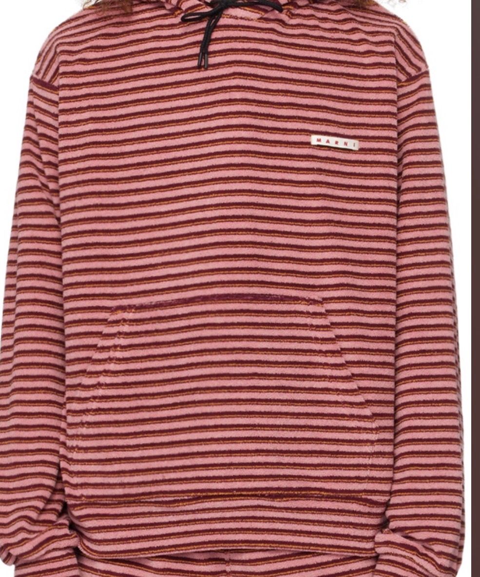 Marni striped cotton-blend terrycloth hoodie pink gum