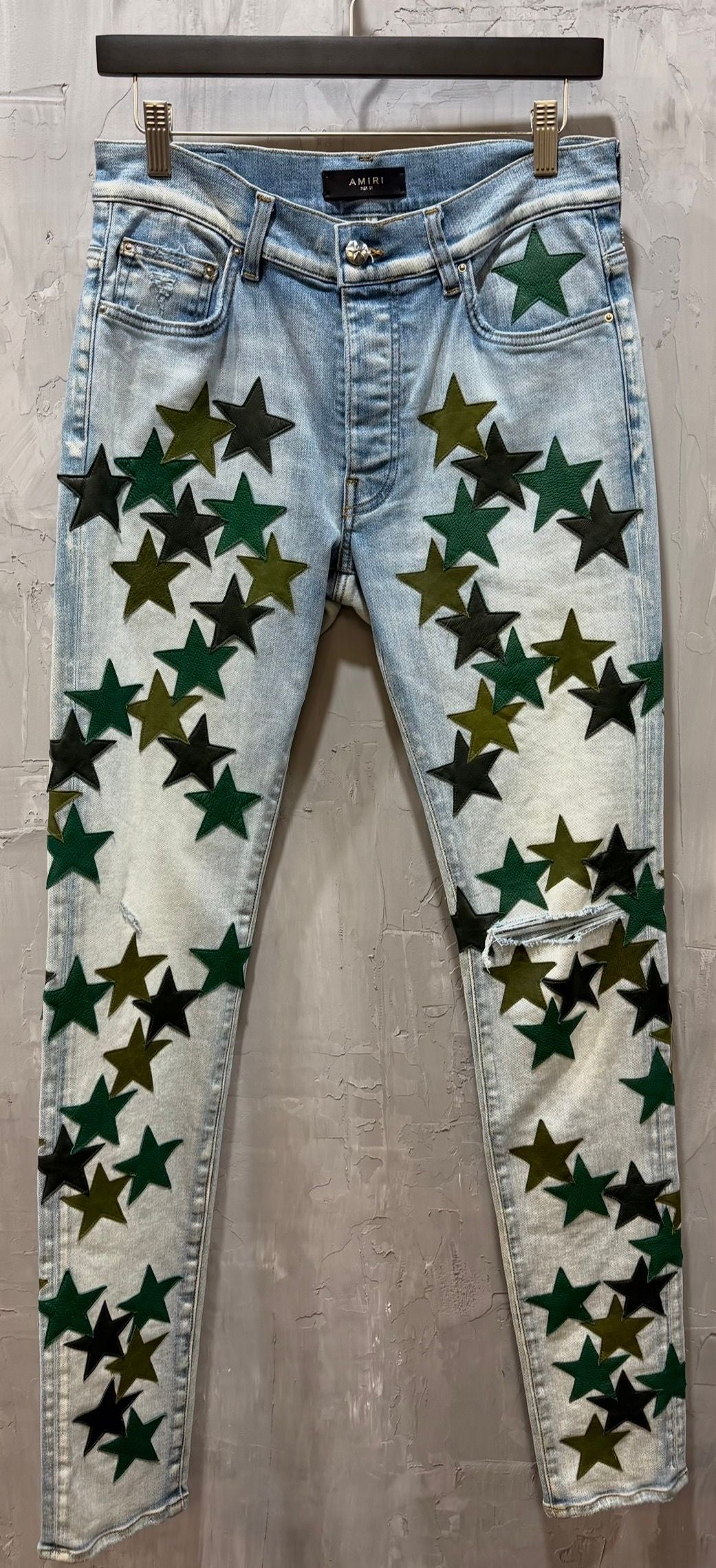 Light washed green/olive star patches