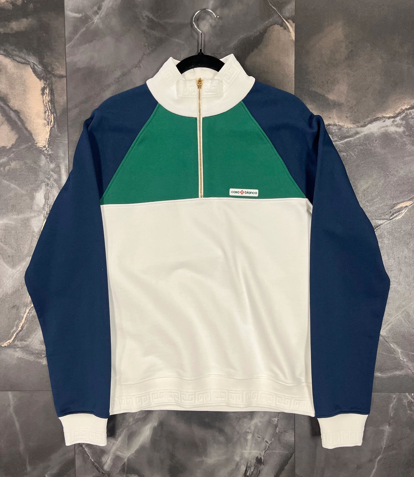 Casa Blanca 1/4 ZIP COLOURBLOCK SWEATSHIRT GREEN / NAVY / WHITE