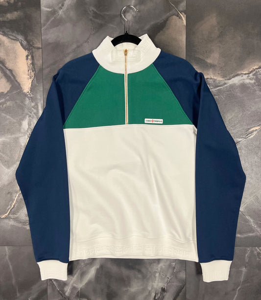 Casa Blanca 1/4 ZIP COLOURBLOCK SWEATSHIRT GREEN / NAVY / WHITE