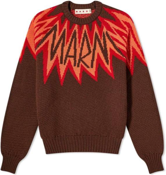 MARNI FIRE ISLAND LOGO RED BROWN SWEATER