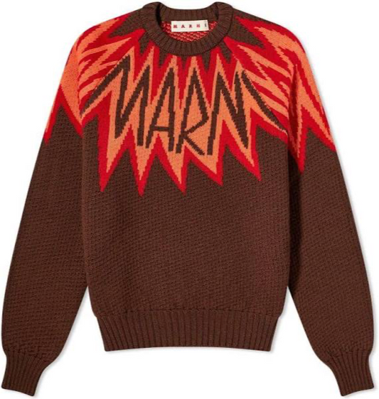 MARNI FIRE ISLAND LOGO RED BROWN SWEATER
