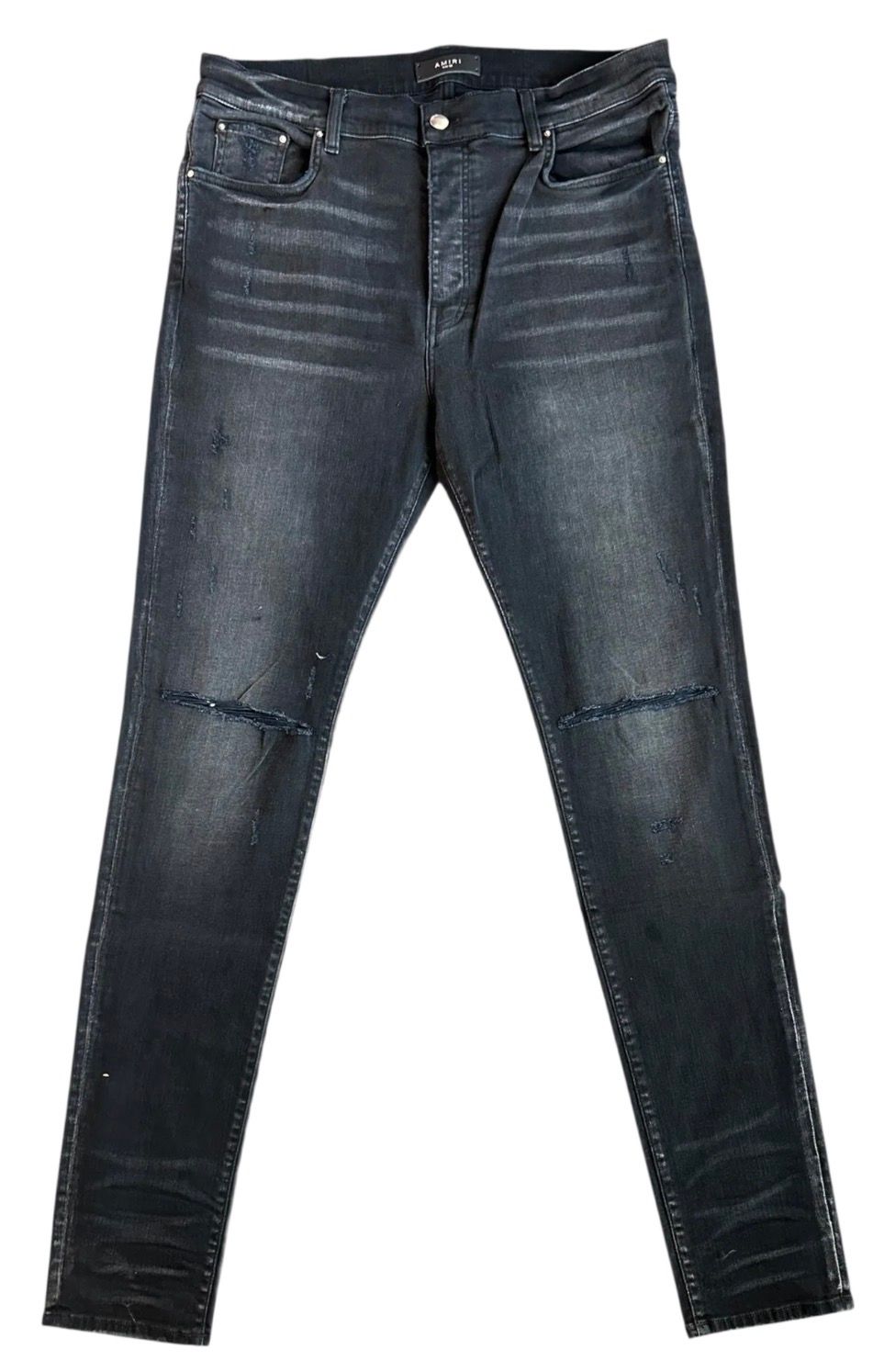 Amiri Aged Black Slash Distressed Straight Jeans