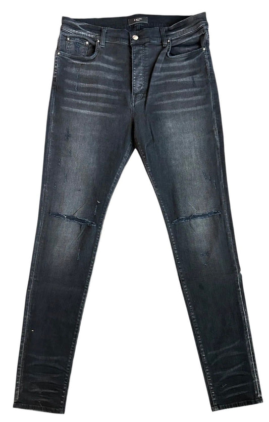 Amiri Aged Black Slash Distressed Straight Jeans