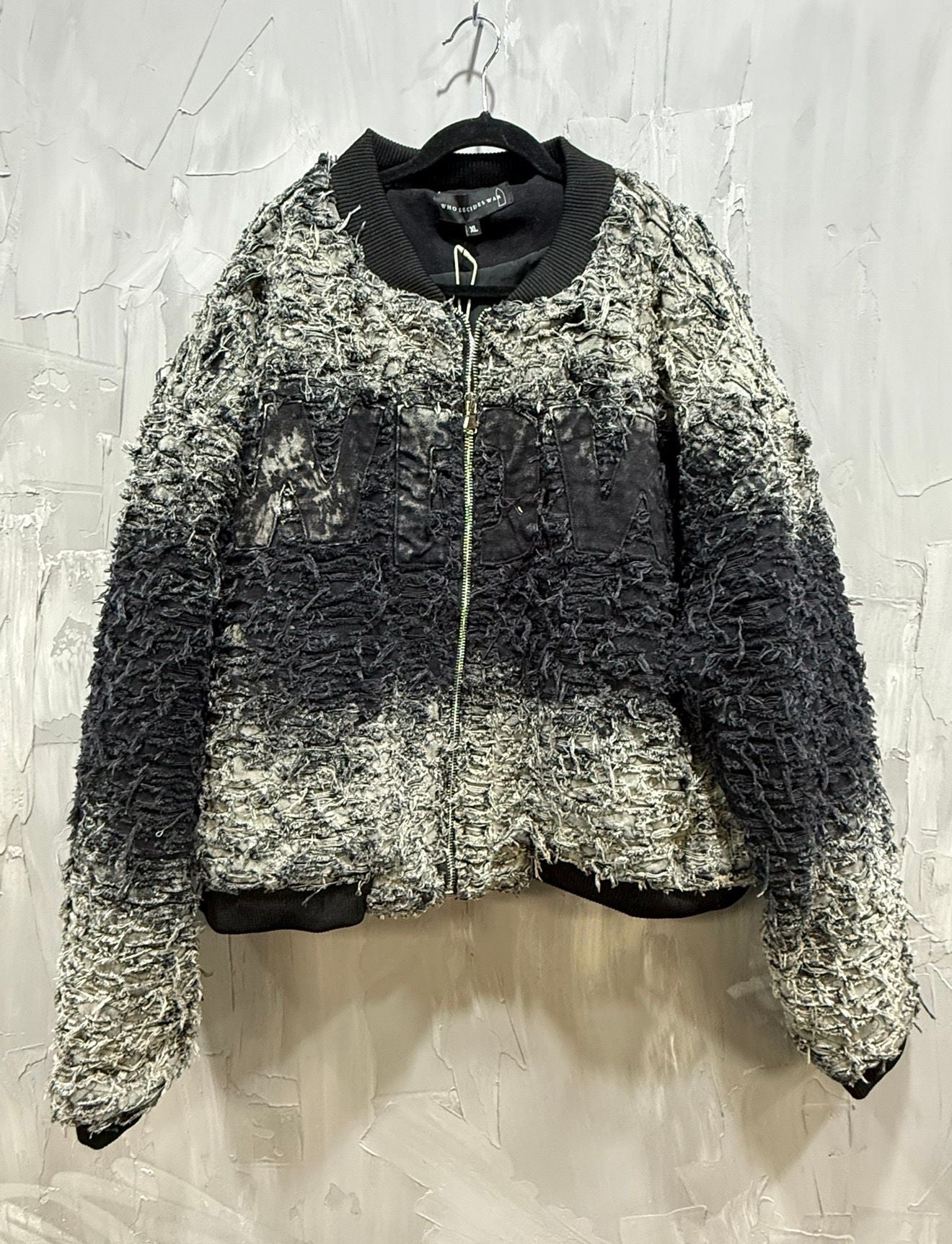 Distressed Knit Bomber Jacket