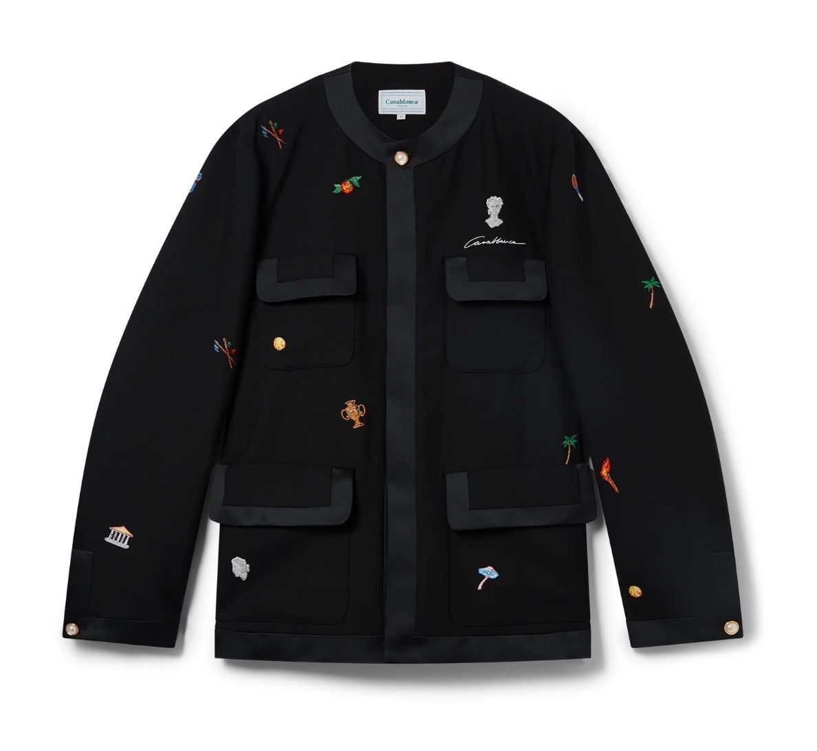 CASA BLANCA EMBROIDERED MOTIF WOOL TAILORED JACKET
