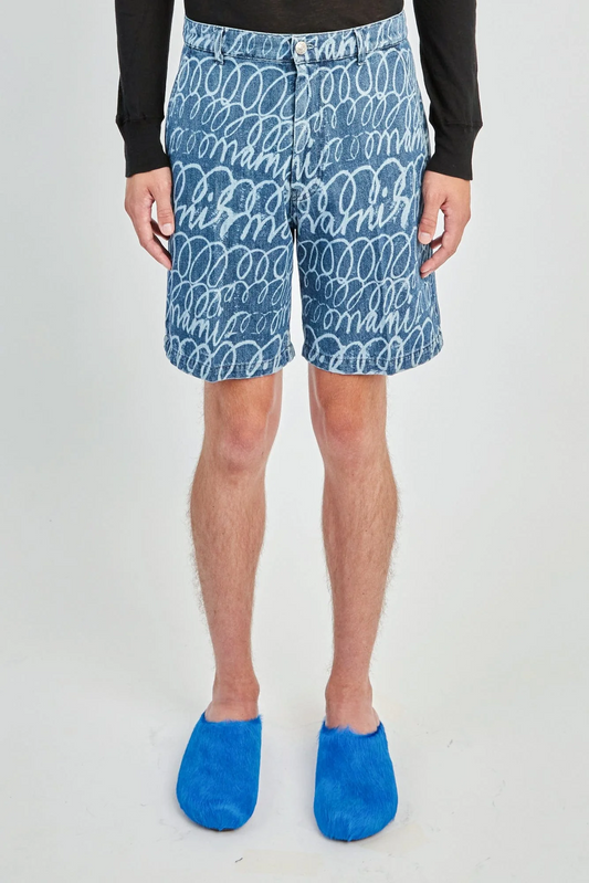 Marni blue kyanite echo layered denim shorts