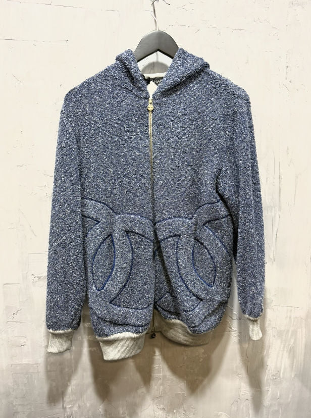 Chanel CC Logo Bouclé Zip-Up Hoodie.