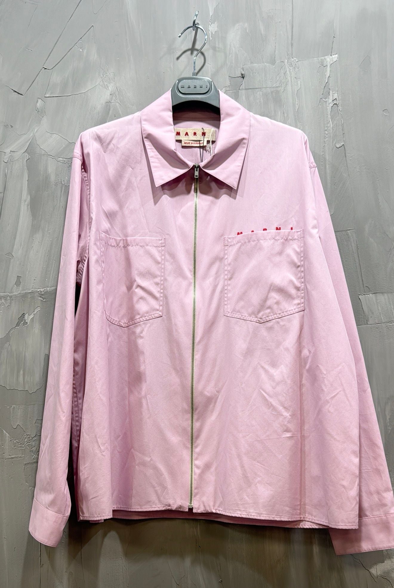 MARNI LOGO ORGANIC POPLIN ZIP UP QUARTZ