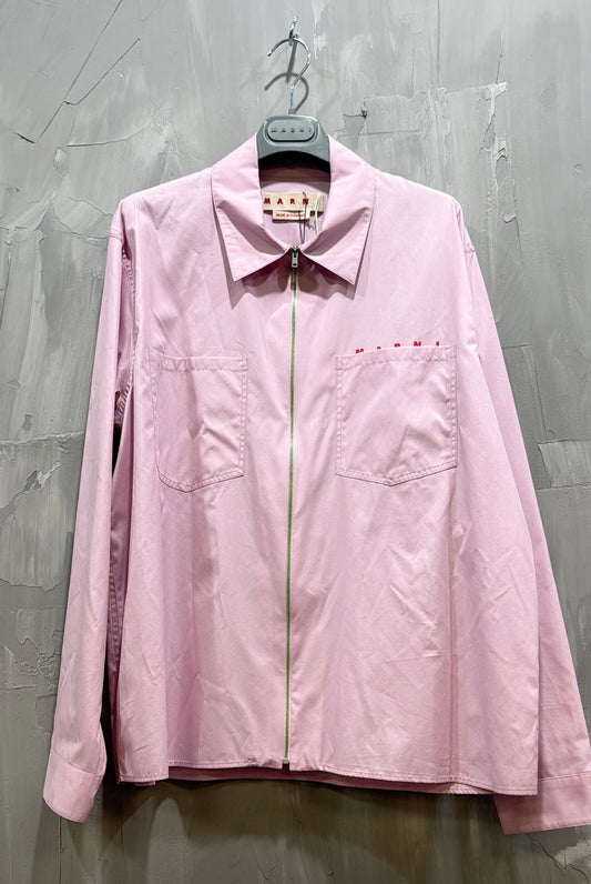 MARNI LOGO ORGANIC POPLIN ZIP UP QUARTZ