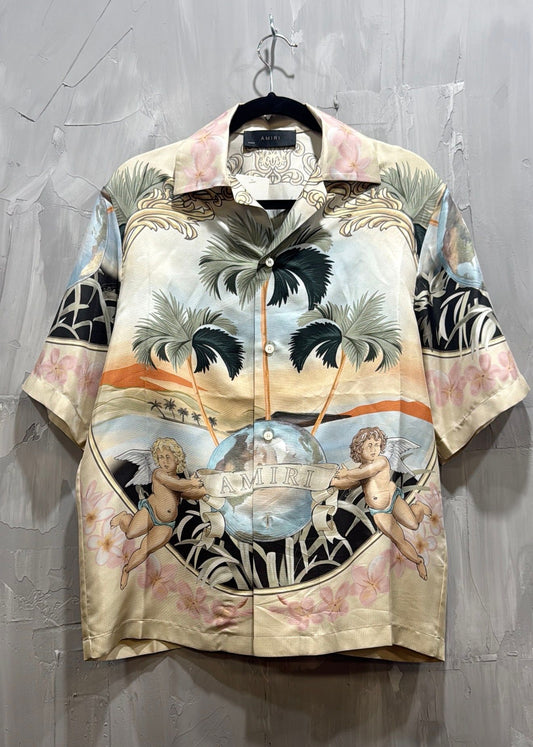 AMIRI CHERUB PRINTED SILK BUTTON UP SHIRTS - Like New