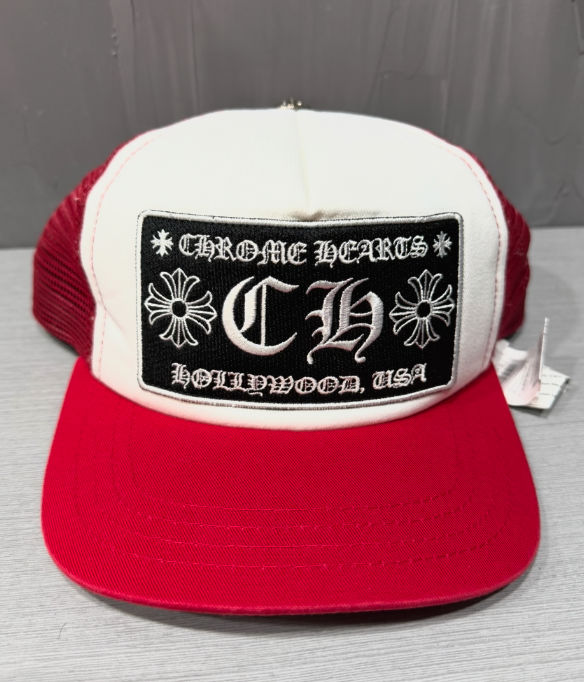 Chrome Hearts CH Hollywood USA Trucker Hat (Red/White)