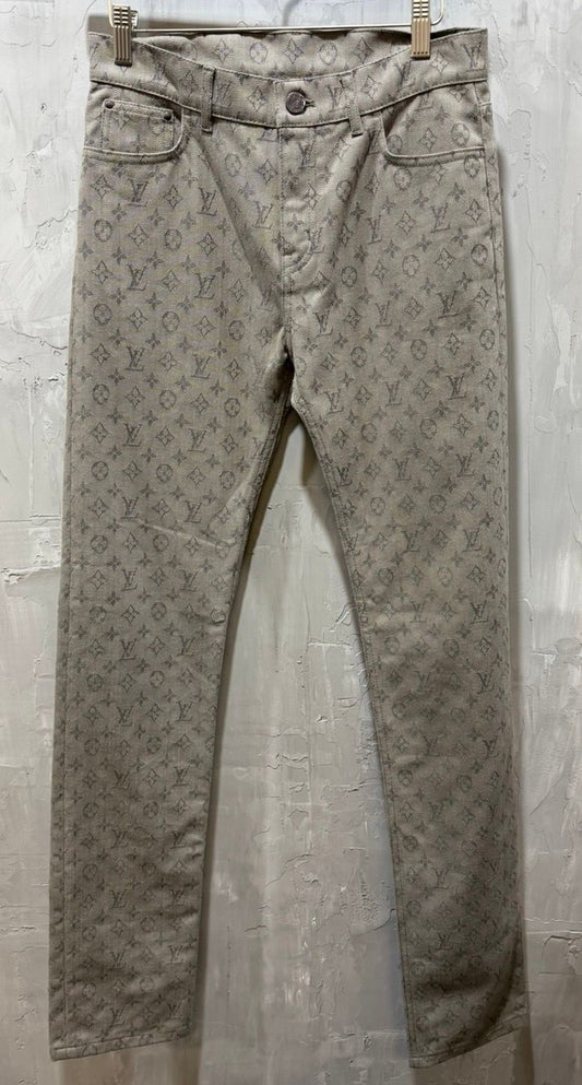 Monogram Grey Denim Slim Pants - Used/Worn