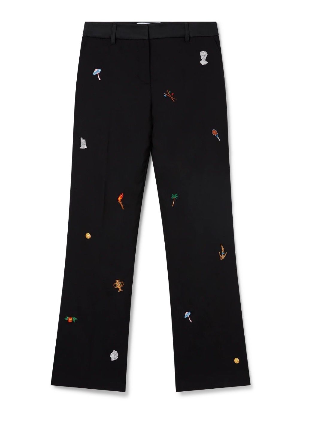 CASA BLANCA EMBROIDERED MOTIF WOOL TAILORED TROUSERS