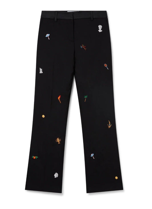 CASA BLANCA EMBROIDERED MOTIF WOOL TAILORED TROUSERS