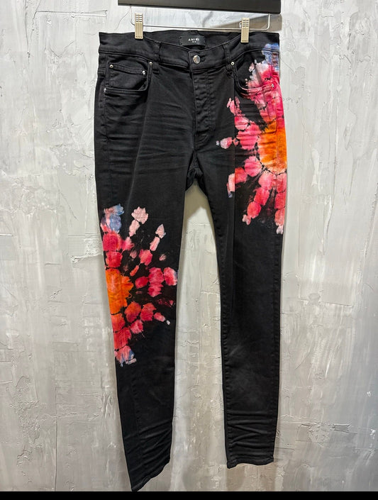 Tie dye black denim jean