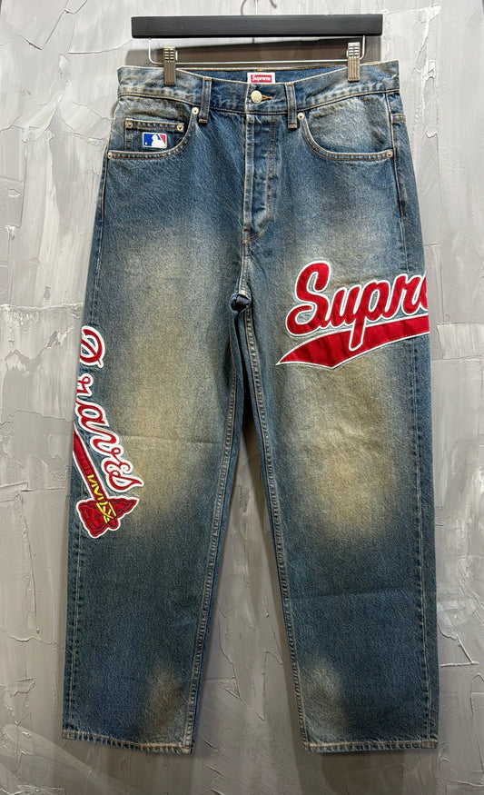 Supreme X Mitchell & Ness Atlanta Braves Loose Fit Jean Washed Indigo
