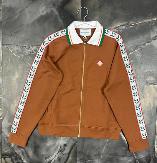 Casa Blanca BROWN LOOPBACK MOTOSPORT LAUREL TAPE ZIP THROUGH SWEATSHIRT