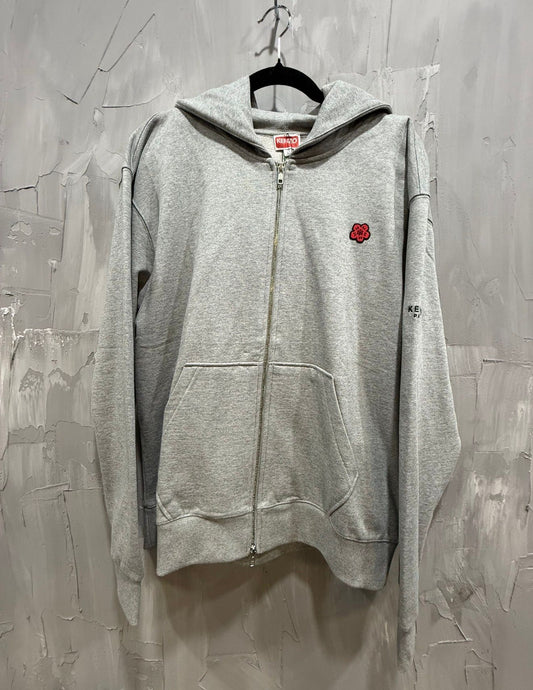 KENZO BOKE FLOWER ZIP UP HOODIE GREY