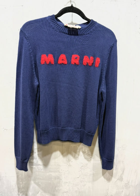 Marni cotton knit needle punch logo gauge 5 blue China