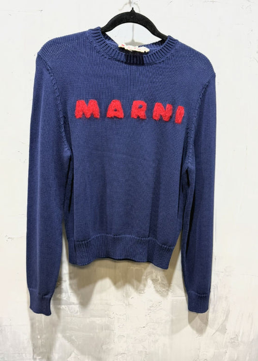 Marni cotton knit needle punch logo gauge 5 blue China