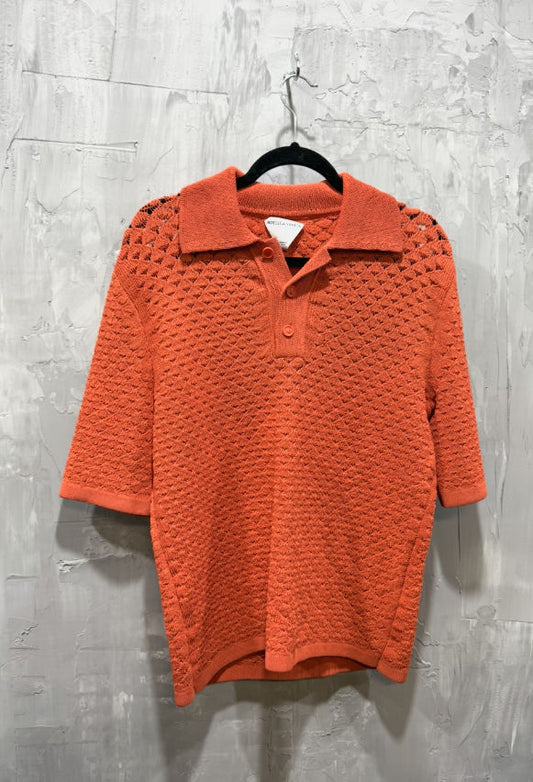 Bottega Veneta Crochet Cotton Knit Polo Shirt Orange - Used/Worn