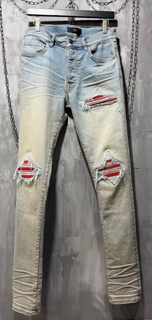 Amiri light wash Red patch