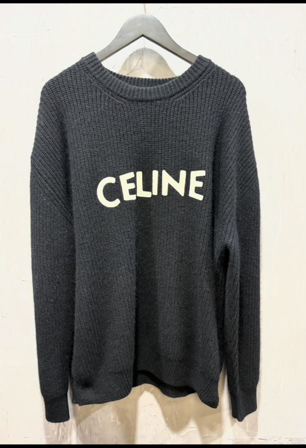 Celine Logo-Embroidered Ribbed Wool Sweater