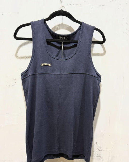 Kuro Ribbed Metal Plaque Tank Top Navy