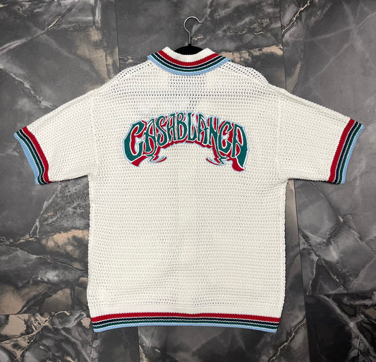 Casa Blanca sporty faux crochet shirt