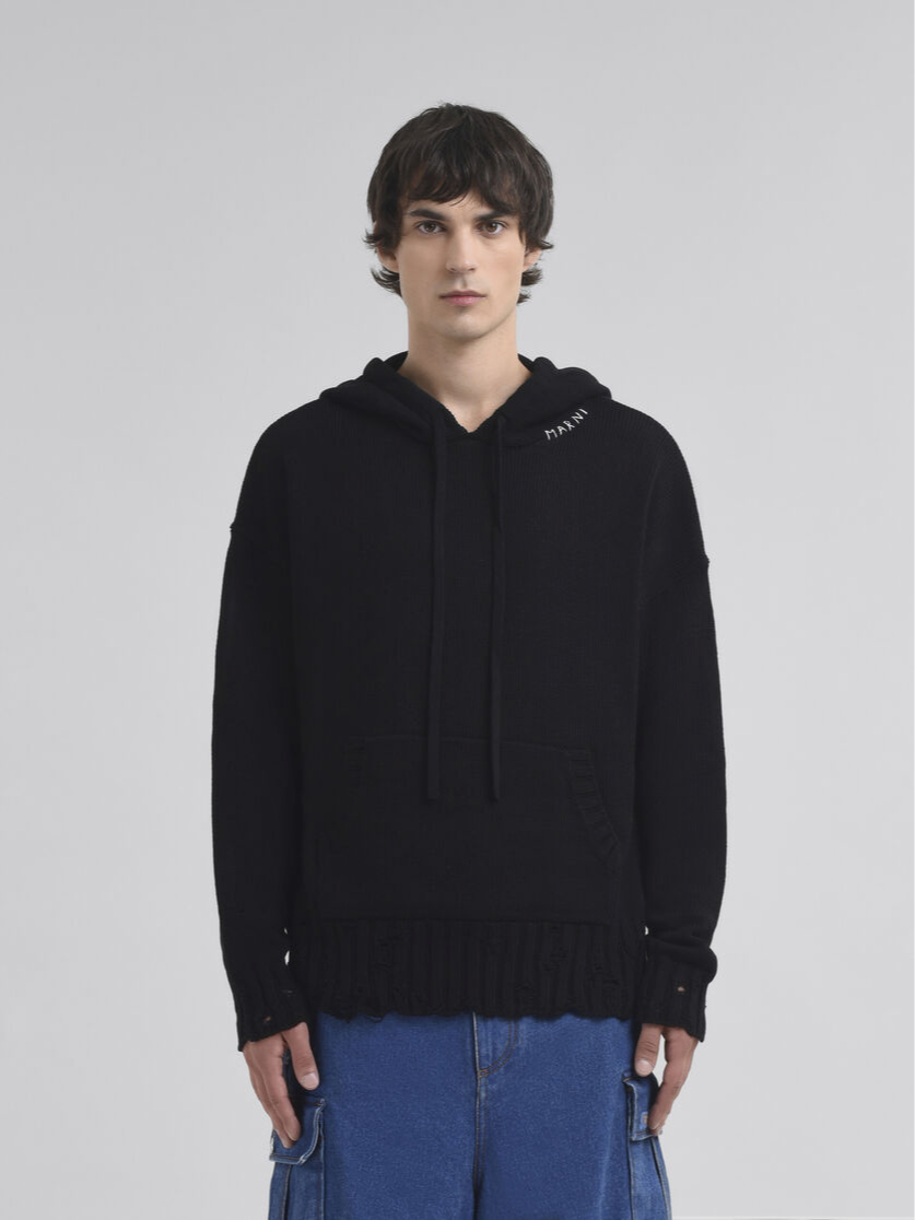 MARNI BLACK dishevelled cotton hoodie