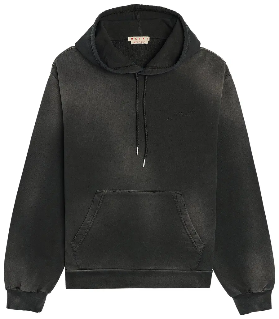 MARNI MENDED DYED LOOPBACK BLACK HOODIE