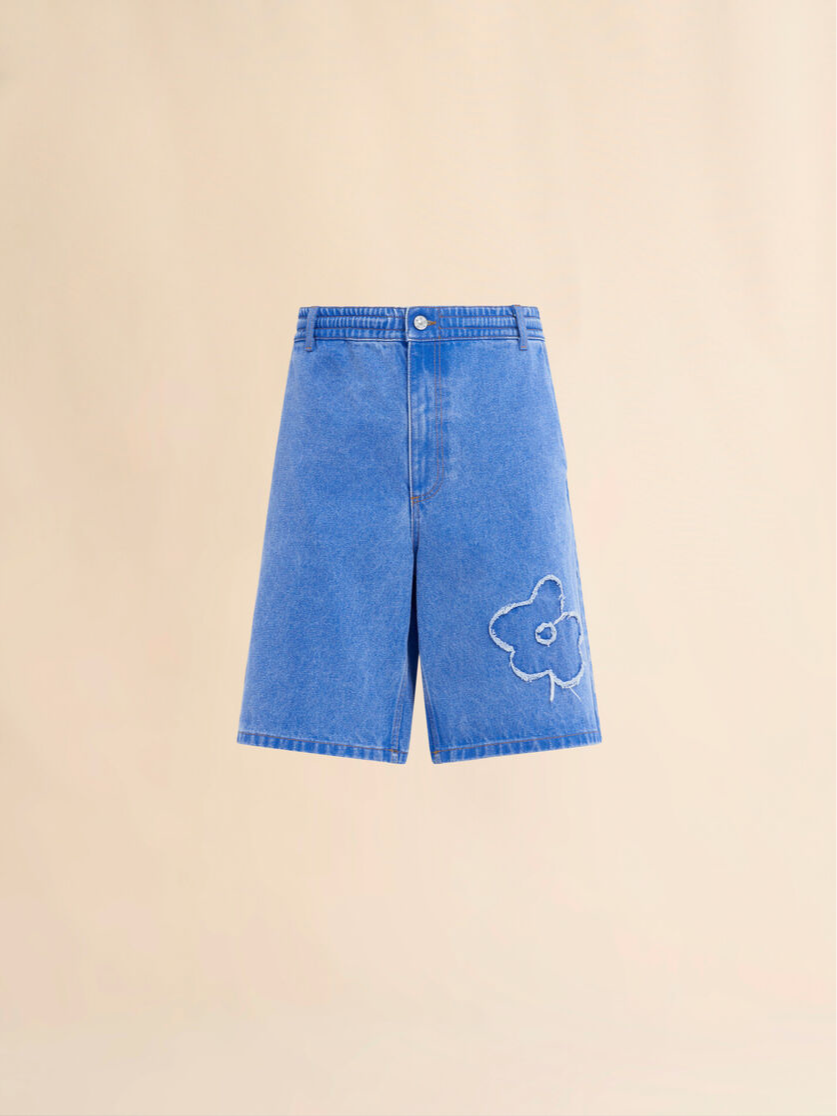 MARNI Light blue denim shorts with patch