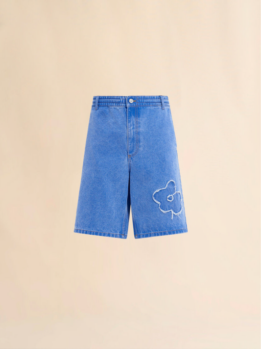 MARNI Light blue denim shorts with patch