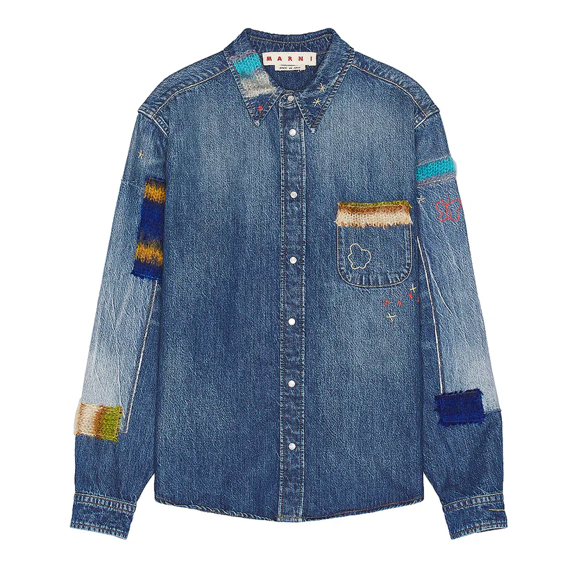 Marni Stonewashed Denim With Mohair Patchwork Shirt
