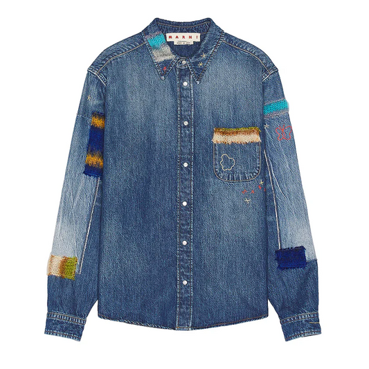 Marni Stonewashed Denim With Mohair Patchwork Shirt