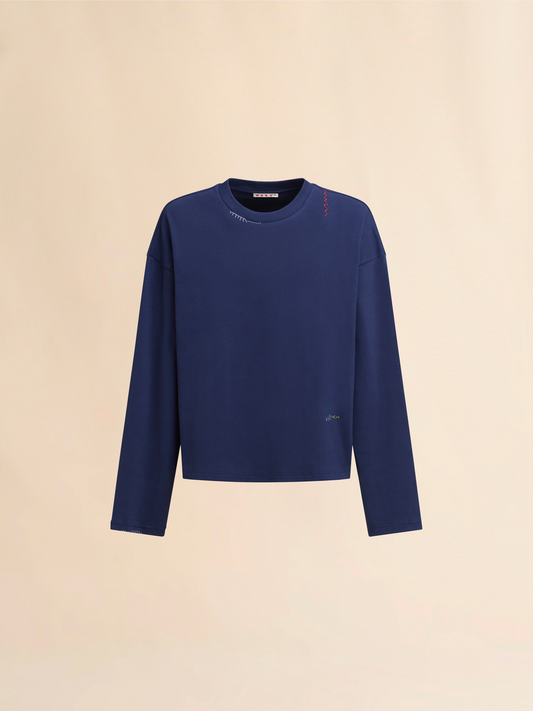 MARNI BLUE RIBBED CREWNECK