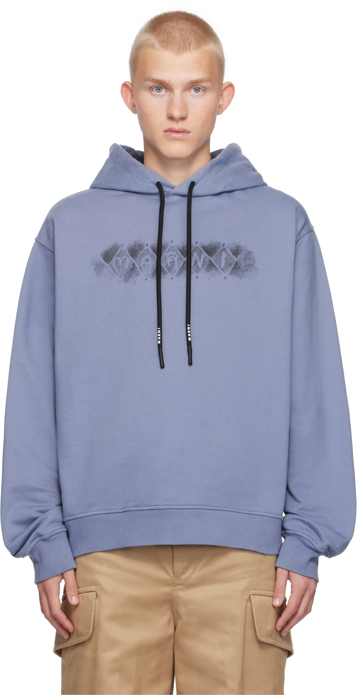 MARNI ARGYLE LOOPBACK BLUE HOODIE