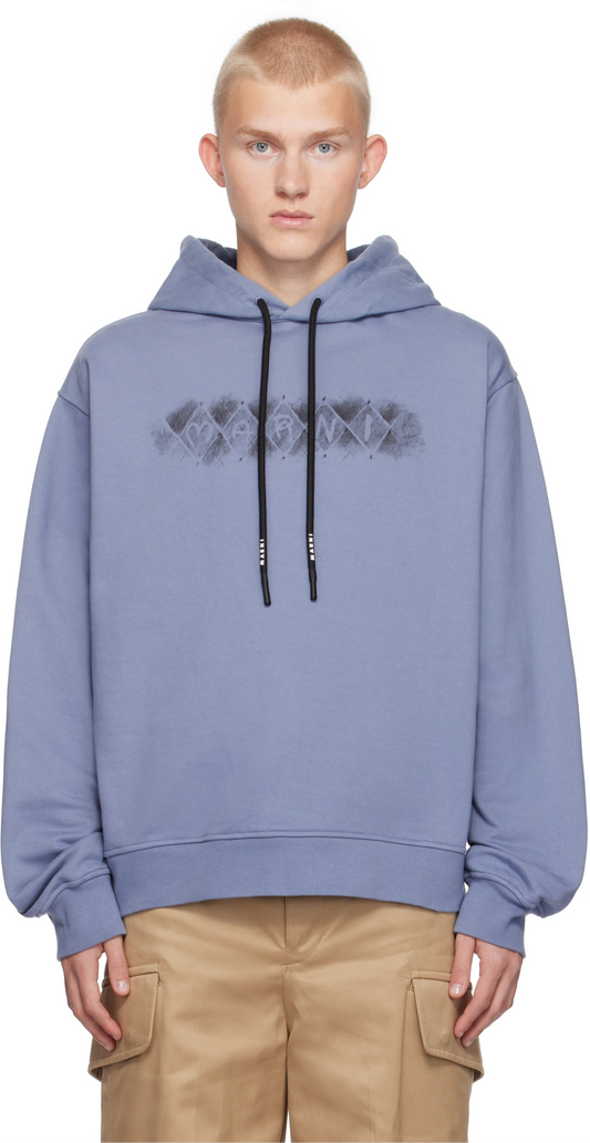 MARNI ARGYLE LOOPBACK BLUE HOODIE