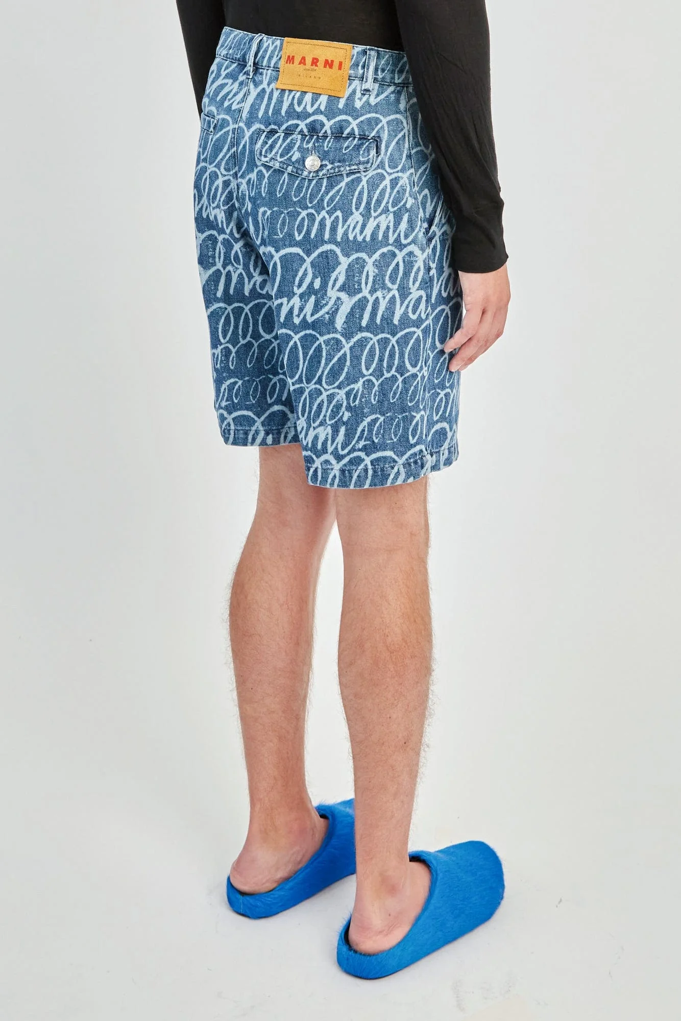 Marni blue kyanite echo layered denim shorts