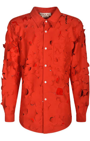 MARNI EMBROIDERED ROVER CUT OUT RED LONG SHIRT