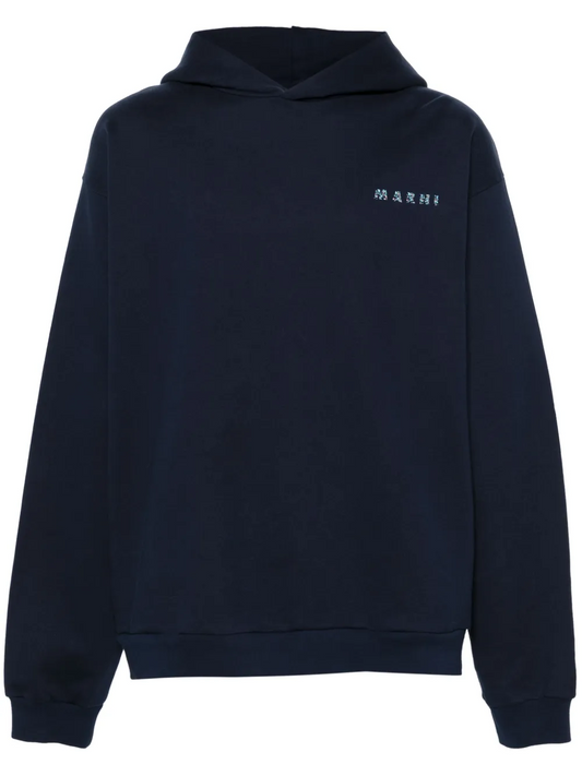 MARNI FLORAL LOGO COTTON JERSEY HOODIE