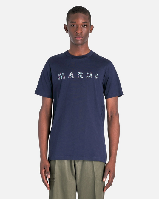 MARNI FLORAL LOGO NAVY T SHIRT