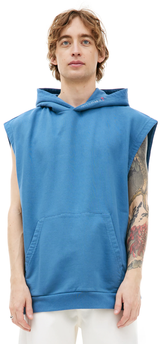 MARNI COLLAGE FLOWER BLUE SLEEVELESS HOODIE