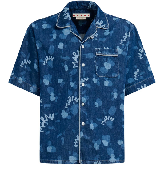 MARNI DRIPPING DENIM BLUE SHIRT