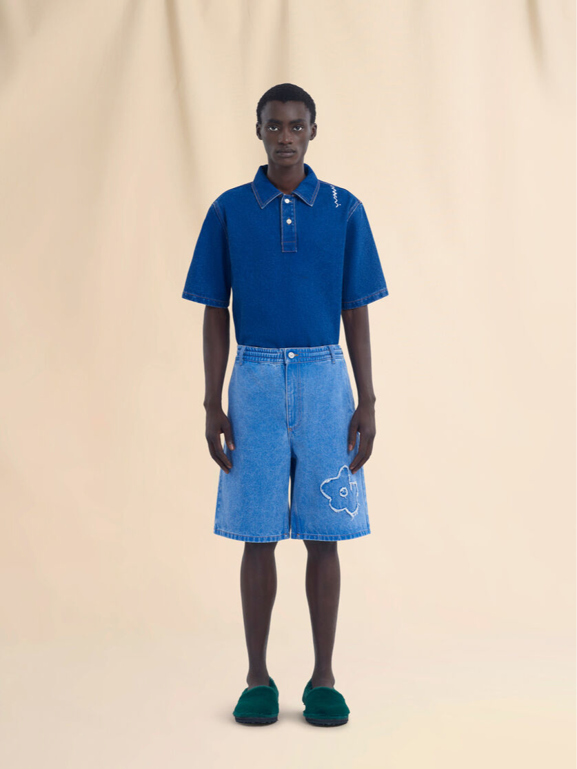 MARNI Light blue denim shorts with patch